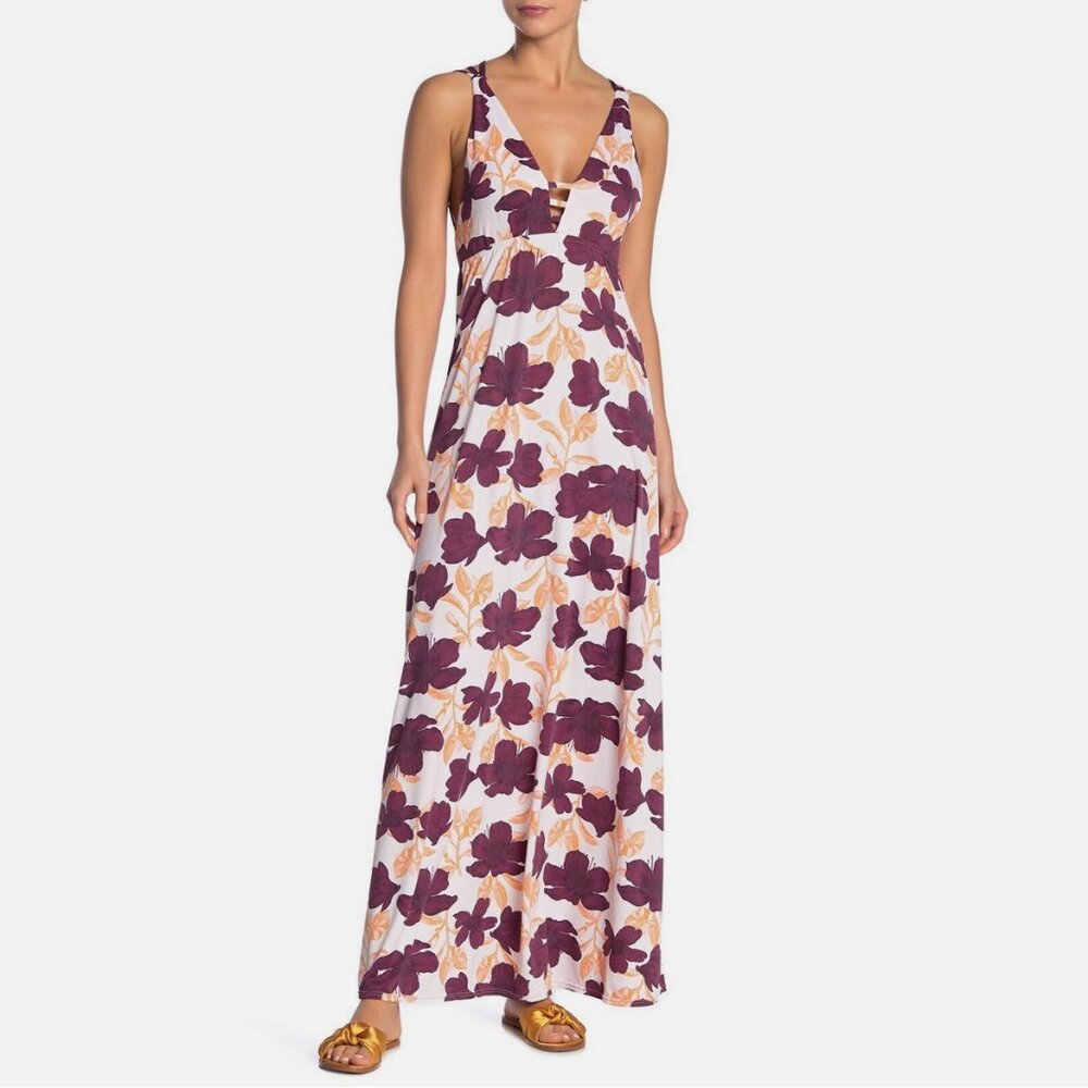 Maaji Floral Print Swim Cover Up Strappy Back Maxi Dress